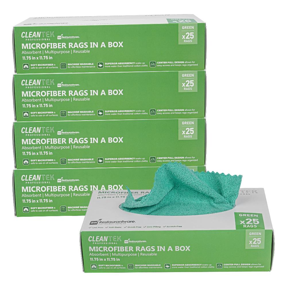 restaurantware Clean Tek Professional Green Microfiber Rags In A Box - 11 3/4" x 11 3/4" - 250 count box