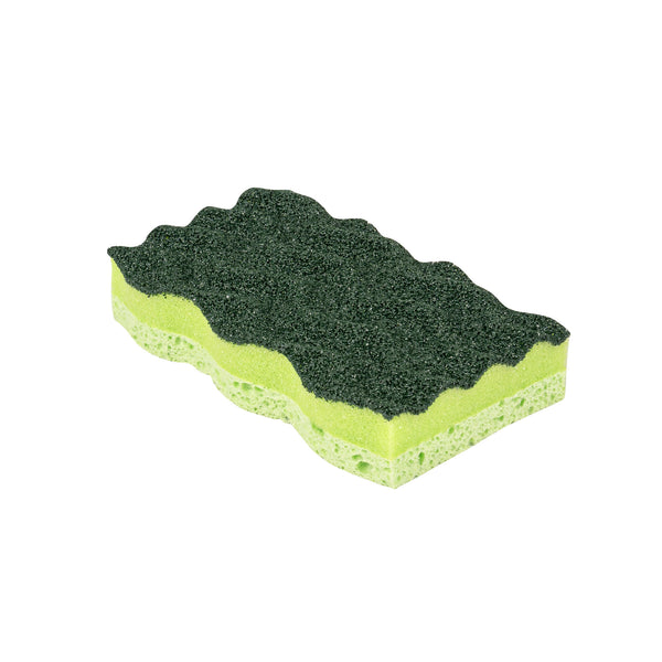 Restaurantware Clean Tek Professional Heavy-Duty Light And Dark Green Cellulose Scouring Sponge - Grooved - 4 1/2" X 2 1/2" X 1" - 60 Count Box