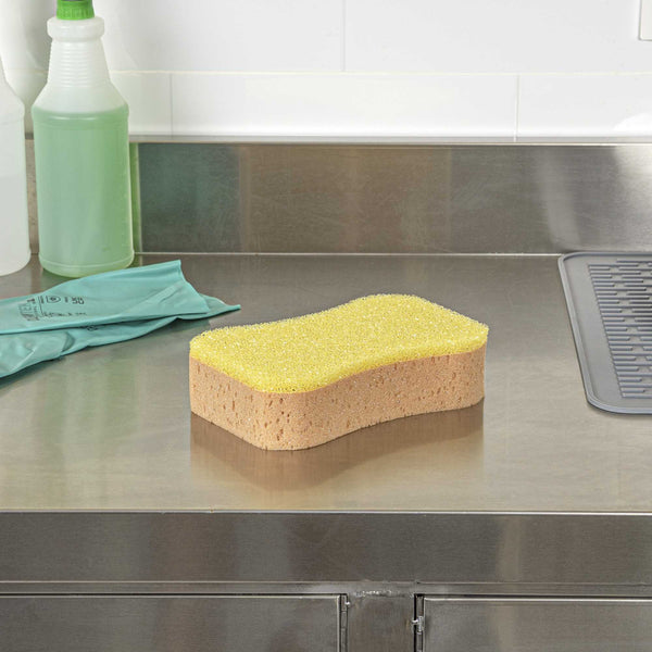 Restaurantware Clean Tek Professional Jumbo Beige Grip Sponge / Yellow Scouring Pad Combo - 7 3/4" X 5" X 2 1/4" - 100 Count Box