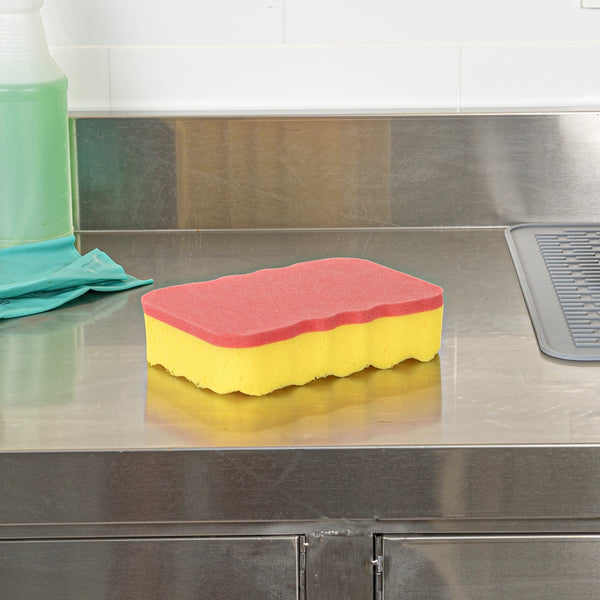 Restaurantware Clean Tek Professional Jumbo Yellow Grip Sponge / Red Scouring Pad Combo - 7 1/2" X 5" X 2" - 100 Count Box