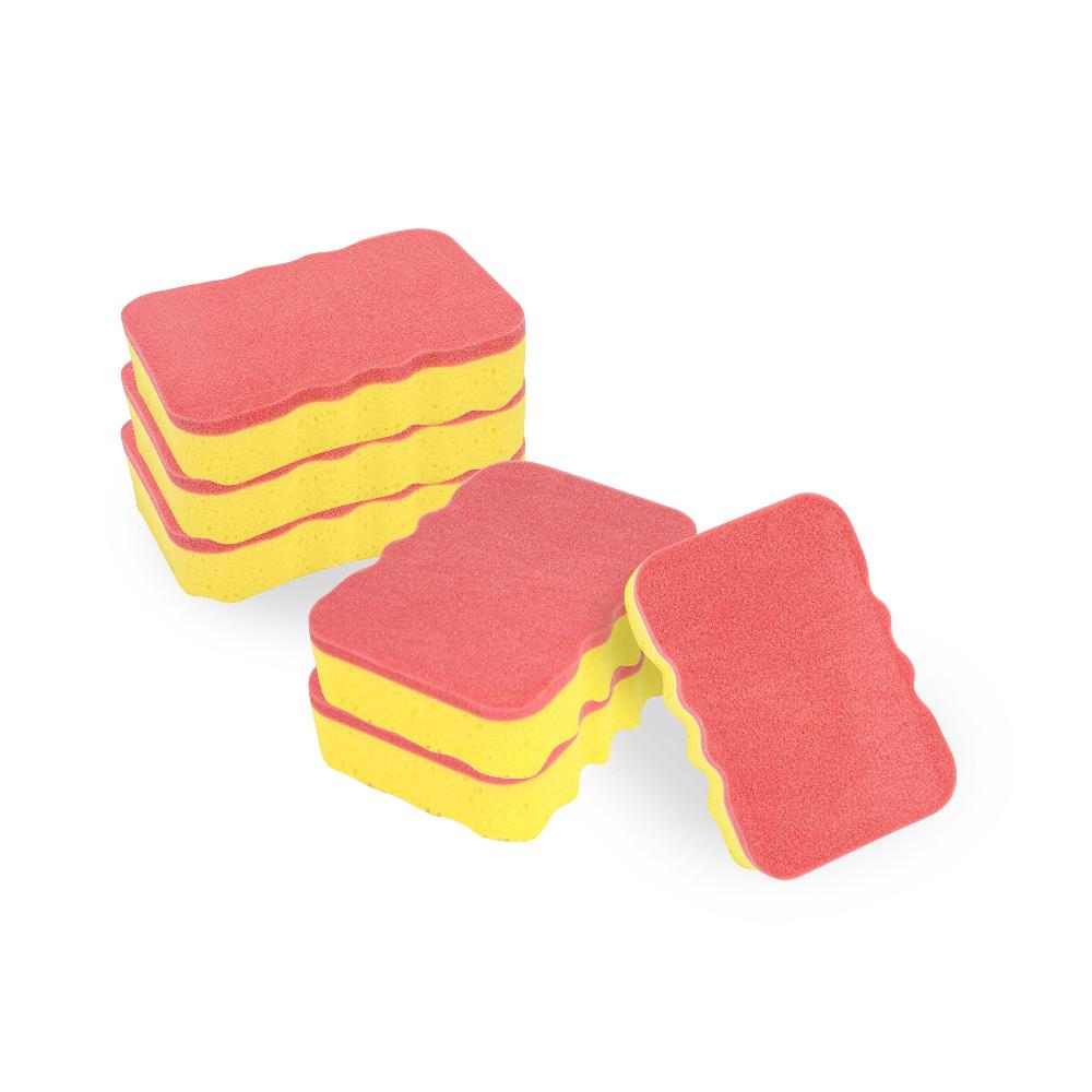 restaurantware Clean Tek Professional Jumbo Yellow Grip Sponge / Red Scouring Pad Combo - 7 1/2" x 5" x 2" - 100 count box