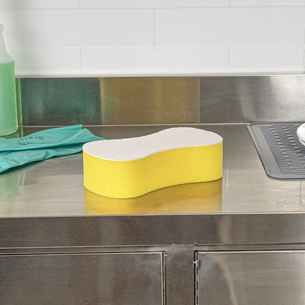 Restaurantware Clean Tek Professional Jumbo Yellow Sponge / White Light-Duty Scouring Pad Combo - 9 1/2" X 5" X 2 3/4" - 100 Count Box