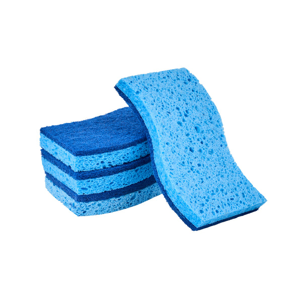 Restaurantware Clean Tek Professional Light Blue Cellulose Sponge / Dark Blue Medium-Duty Scouring Pad Combo - 6" X 3 1/2" X 3/4" - 60 Count Box