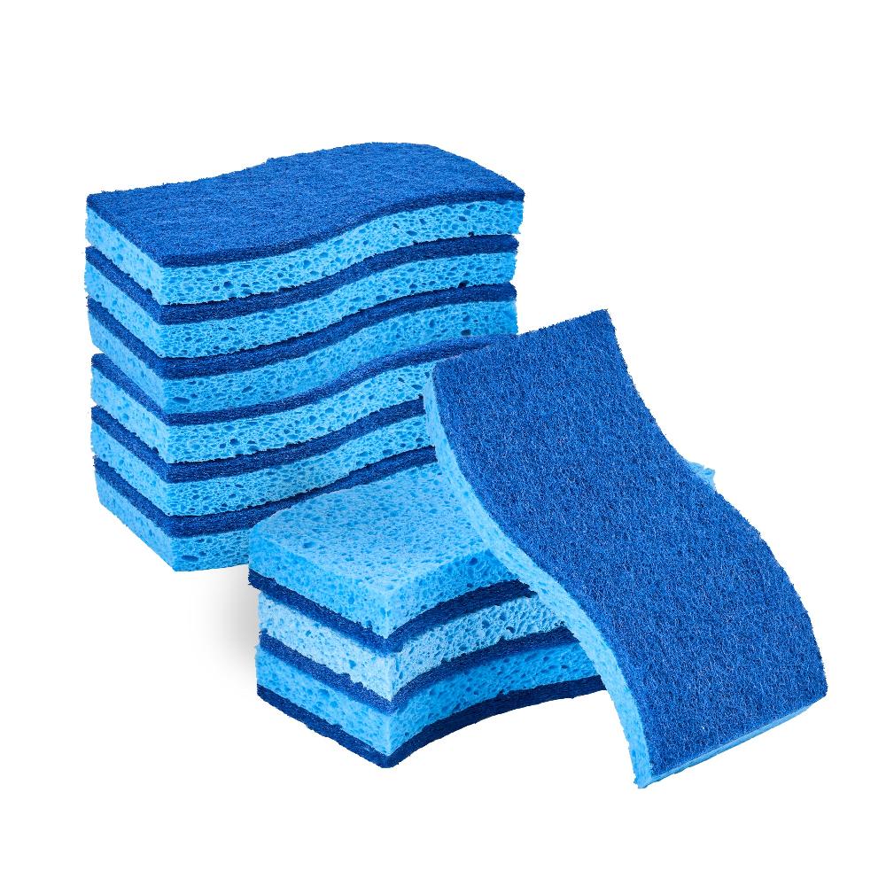 restaurantware Clean Tek Professional Light Blue Cellulose Sponge / Dark Blue Medium-Duty Scouring Pad Combo - 6" x 3 1/2" x 3/4" - 60 count box