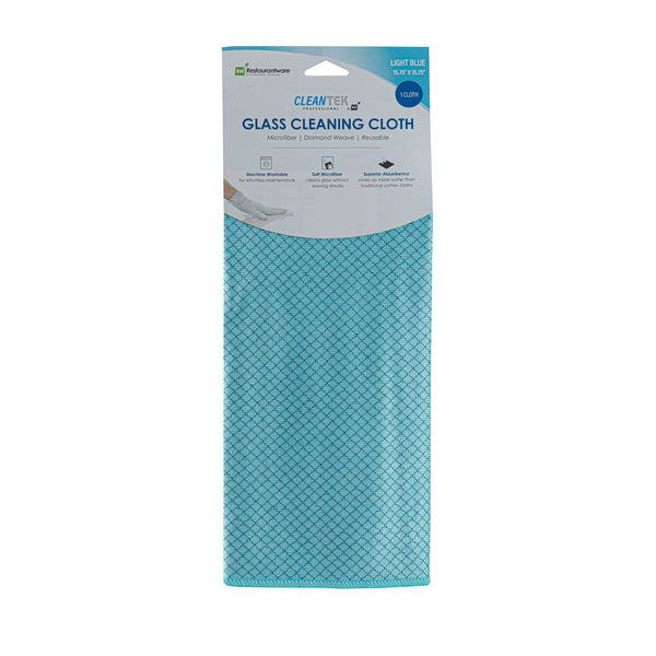 Restaurantware Clean Tek Professional Light Blue Microfiber Glass Cleaning Cloth - Diamond Weave - 15 3/4" X 15 3/4" - 100 Count Box