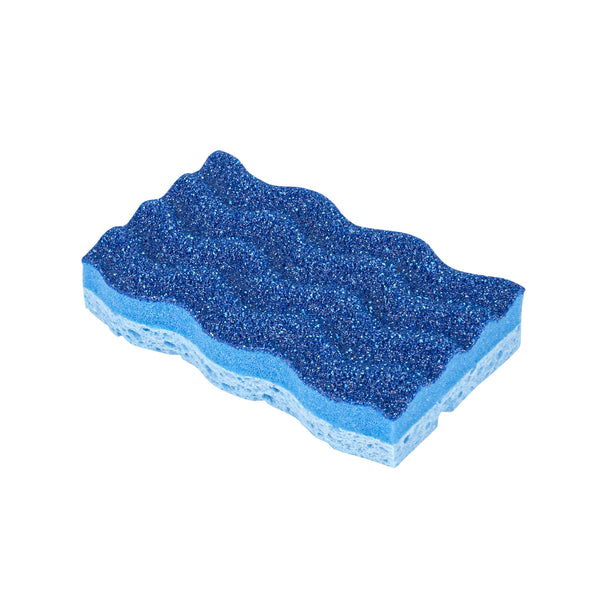Restaurantware Clean Tek Professional Light-Duty Light And Dark Blue Cellulose Scouring Sponge - Grooved - 4 1/2" X 2 1/2" X 1" - 60 Count Box