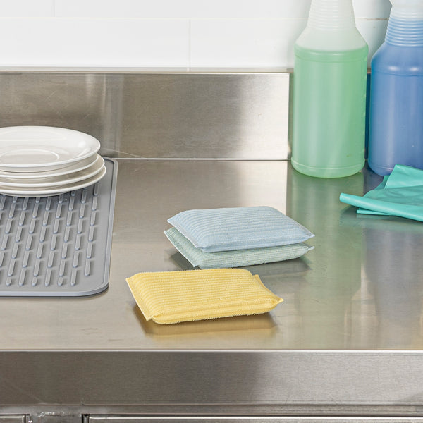 Restaurantware Clean Tek Professional Multi-Purpose Assorted Scrub Sponge - Blue Yellow And Green Non-Scratch - 4 1/2" X 3 1/2" X 3/4" - 60 Count Box