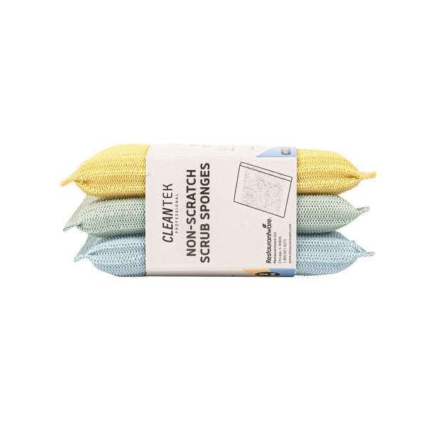 Restaurantware Clean Tek Professional Multi-Purpose Assorted Scrub Sponge - Blue Yellow And Green Non-Scratch - 4 1/2" X 3 1/2" X 3/4" - 60 Count Box