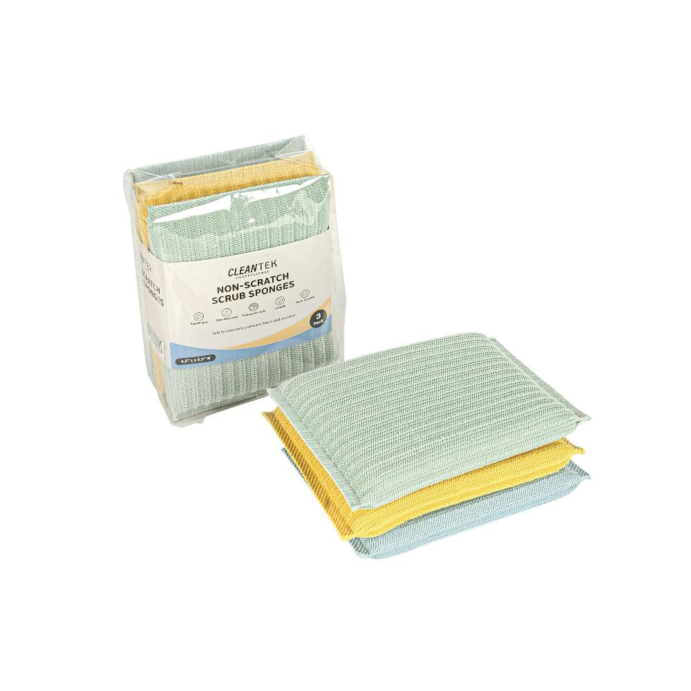 restaurantware Clean Tek Professional Multi-Purpose Assorted Scrub Sponge - Blue Yellow and Green Non-Scratch - 4 1/2" x 3 1/2" x 3/4" - 60 count box