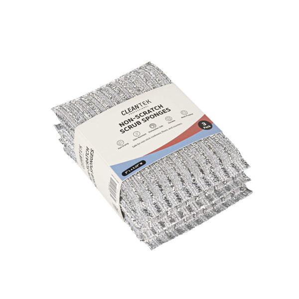 Restaurantware Clean Tek Professional Multi-Purpose Silver Scrub Sponge - Striped Texture Non-Scratch - 5" X 3 1/4" X 1/2" - 60 Count Box