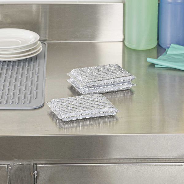 Restaurantware Clean Tek Professional Multi-Purpose Silver Scrub Sponge - Striped Texture Non-Scratch - 5" X 3 1/4" X 1/2" - 60 Count Box
