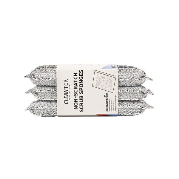 Restaurantware Clean Tek Professional Multi-Purpose Silver Scrub Sponge - Striped Texture Non-Scratch - 5" X 3 1/4" X 1/2" - 60 Count Box