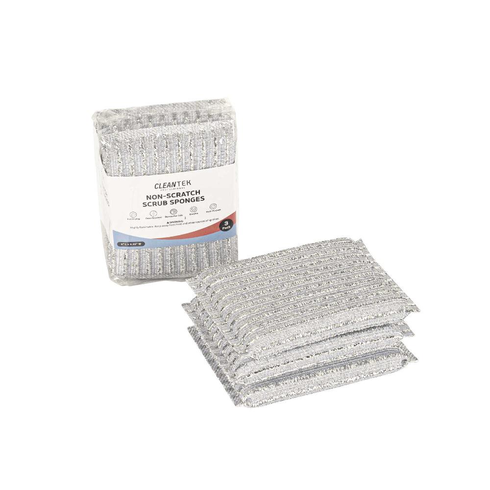 restaurantware Clean Tek Professional Multi-Purpose Silver Scrub Sponge - Striped Texture Non-Scratch - 5" x 3 1/4" x 1/2" - 60 count box