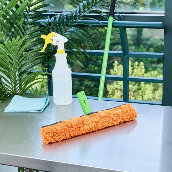 Restaurantware Clean Tek Professional Orange Microfiber Window Strip Washer Sleeve - With T-Bar Handle - 15" - 1 Count Box