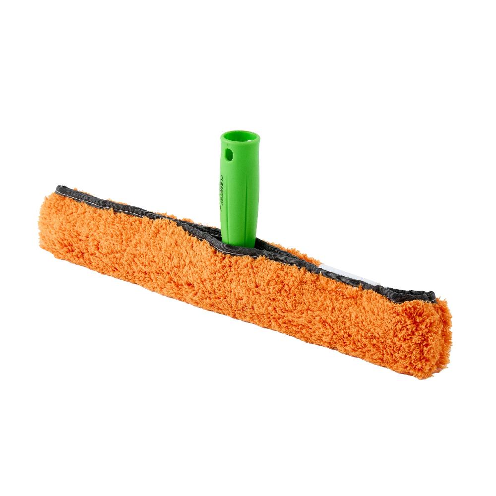 restaurantware Clean Tek Professional Orange Microfiber Window Strip Washer Sleeve - with T-Bar Handle - 15" - 1 count box