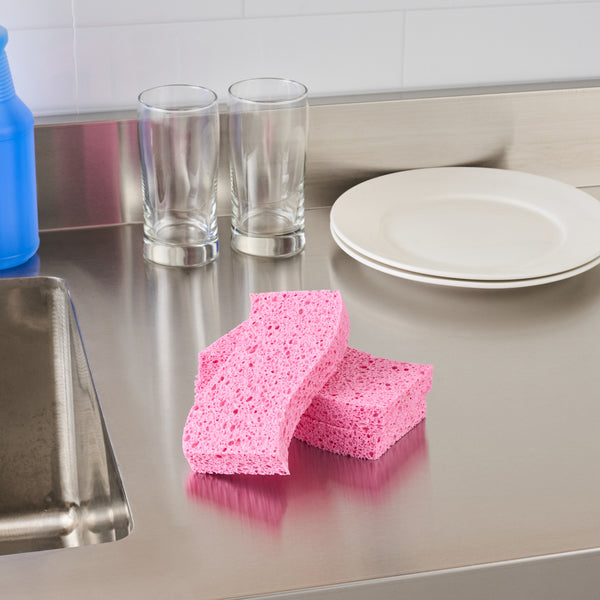 Restaurantware Clean Tek Professional Pink Cellulose Sponge - 6" X 3 1/2" X 3/4" - 60 Count Box