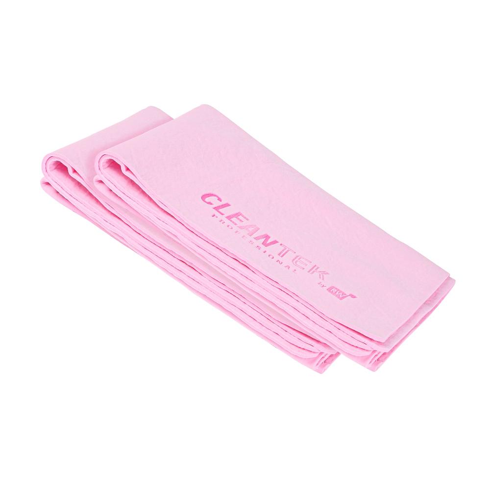 restaurantware Clean Tek Professional Pink Chamois Cloth - with Storage Tube - 25 1/4'' x 17'' - 20 count box