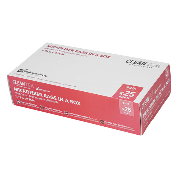 Restaurantware Clean Tek Professional Pink Microfiber Rags In A Box - 11 3/4" X 11 3/4" - 250 Count Box