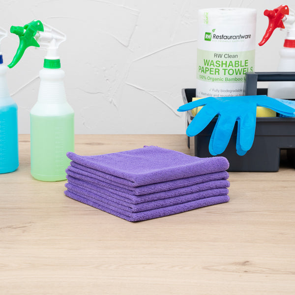 Restaurantware Clean Tek Professional Purple Microfiber Cleaning Cloth - 16" X 16" - 100 Count Box
