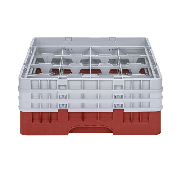 Restaurantware Clean Tek Professional Red Glass Rack - 16 Compartments 1 Full Drop And 2 Half Drop Extenders - 19 3/4" X 19 3/4" X 8 3/4" - 1 Count Box