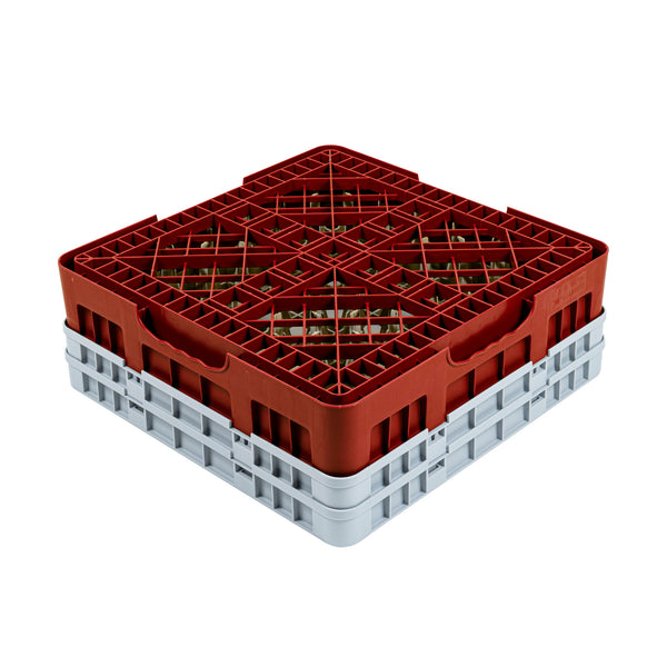 Restaurantware Clean Tek Professional Red Glass Rack - 16 Compartments 1 Full Drop And 1 Half Drop Extender - 19 3/4" X 19 3/4" X 7 1/4" - 1 Count Box