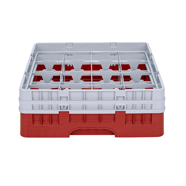 Restaurantware Clean Tek Professional Red Glass Rack - 16 Compartments 1 Full Drop And 1 Half Drop Extender - 19 3/4" X 19 3/4" X 7 1/4" - 1 Count Box