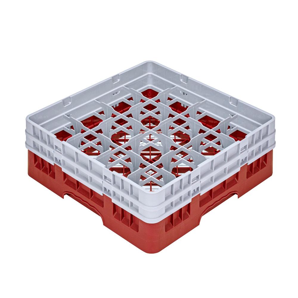 restaurantware Clean Tek Professional Red Glass Rack - 16 Compartments 1 Full Drop and 1 Half Drop Extender - 19 3/4" x 19 3/4" x 7 1/4" - 1 count box