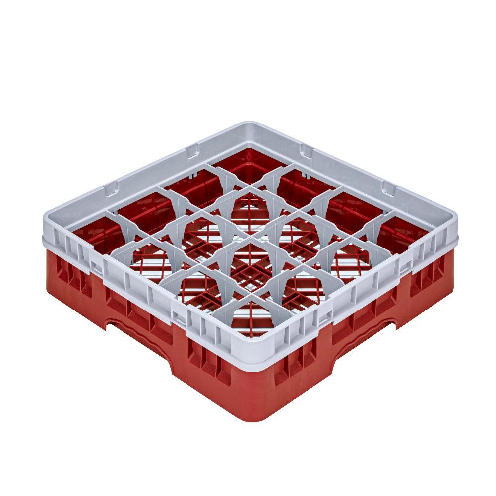 restaurantware Clean Tek Professional Red Glass Rack - 16 Compartments 1 Full Drop Extender - 19 3/4" x 19 3/4" x 5 3/4" - 1 count box