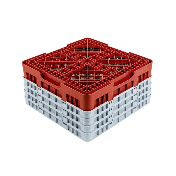 Restaurantware Clean Tek Professional Red Glass Rack - 16 Compartments 1 Full Drop And 3 Half Drop Extenders - 19 3/4" X 19 3/4" X 10 1/2" - 1 Count Box