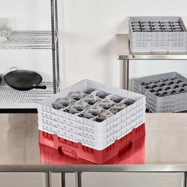 Restaurantware Clean Tek Professional Red Glass Rack - 16 Compartments 1 Full Drop And 3 Half Drop Extenders - 19 3/4" X 19 3/4" X 10 1/2" - 1 Count Box
