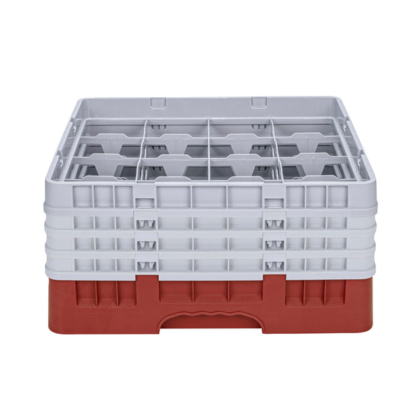 Restaurantware Clean Tek Professional Red Glass Rack - 16 Compartments 1 Full Drop And 3 Half Drop Extenders - 19 3/4" X 19 3/4" X 10 1/2" - 1 Count Box
