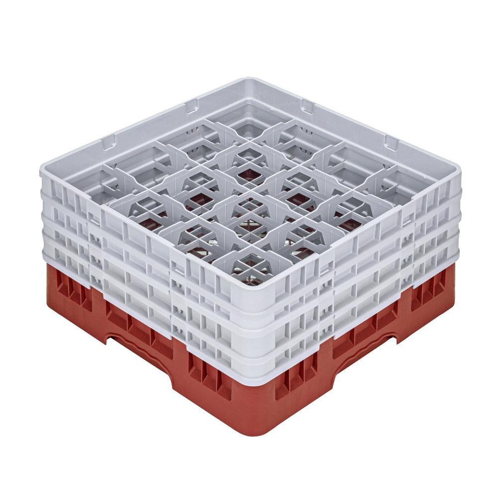 restaurantware Clean Tek Professional Red Glass Rack - 16 Compartments 1 Full Drop and 3 Half Drop Extenders - 19 3/4" x 19 3/4" x 10 1/2" - 1 count box
