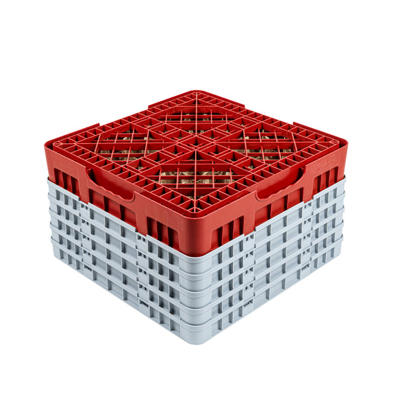 Restaurantware Clean Tek Professional Red Glass Rack - 16 Compartments 1 Full Drop And 4 Half Drop Extenders - 19 3/4" X 19 3/4" X 12 1/4" - 1 Count Box