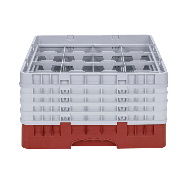 Restaurantware Clean Tek Professional Red Glass Rack - 16 Compartments 1 Full Drop And 4 Half Drop Extenders - 19 3/4" X 19 3/4" X 12 1/4" - 1 Count Box