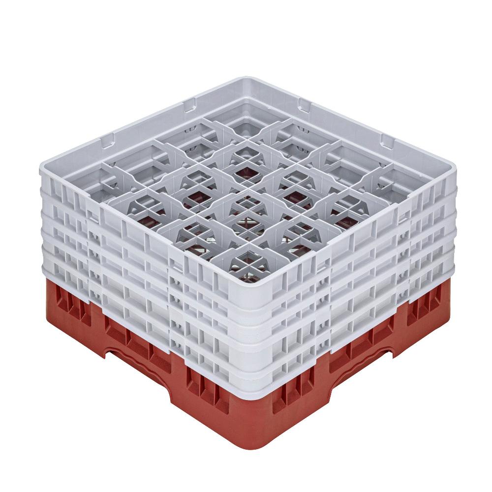 restaurantware Clean Tek Professional Red Glass Rack - 16 Compartments 1 Full Drop and 4 Half Drop Extenders - 19 3/4" x 19 3/4" x 12 1/4" - 1 count box