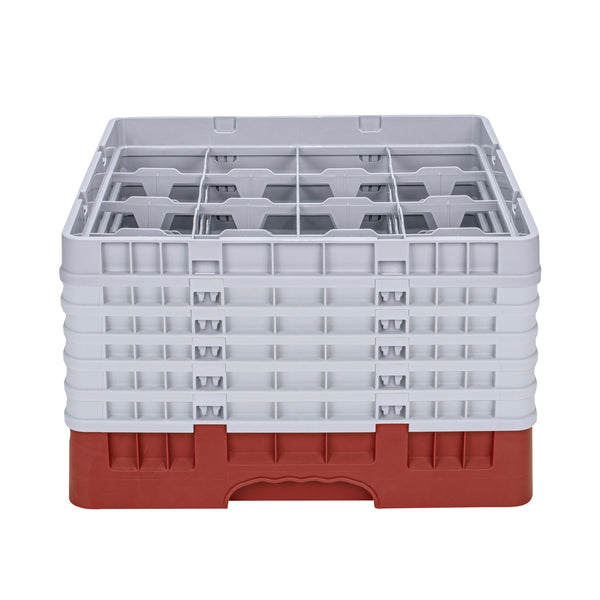 Restaurantware Clean Tek Professional Red Glass Rack - 16 Compartments 1 Full Drop And 5 Half Drop Extenders - 19 3/4" X 19 3/4" X 13 3/4" - 1 Count Box