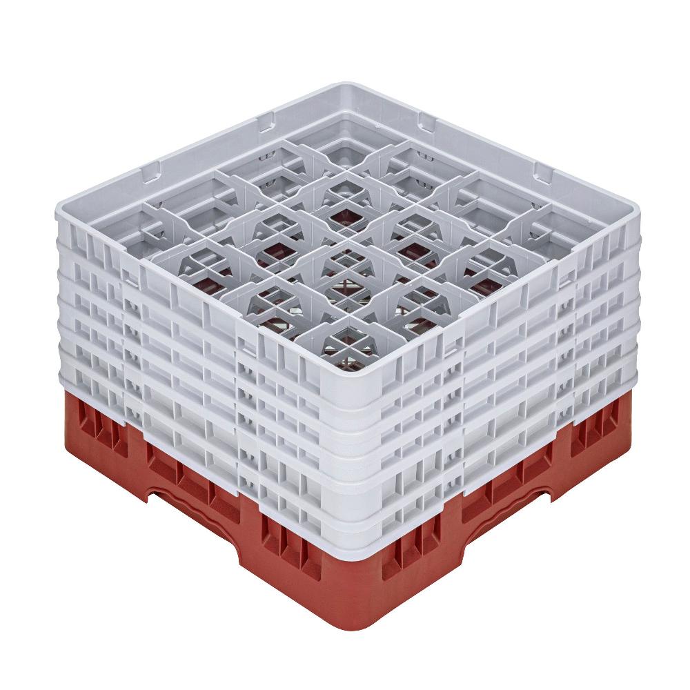 restaurantware Clean Tek Professional Red Glass Rack - 16 Compartments 1 Full Drop and 5 Half Drop Extenders - 19 3/4" x 19 3/4" x 13 3/4" - 1 count box