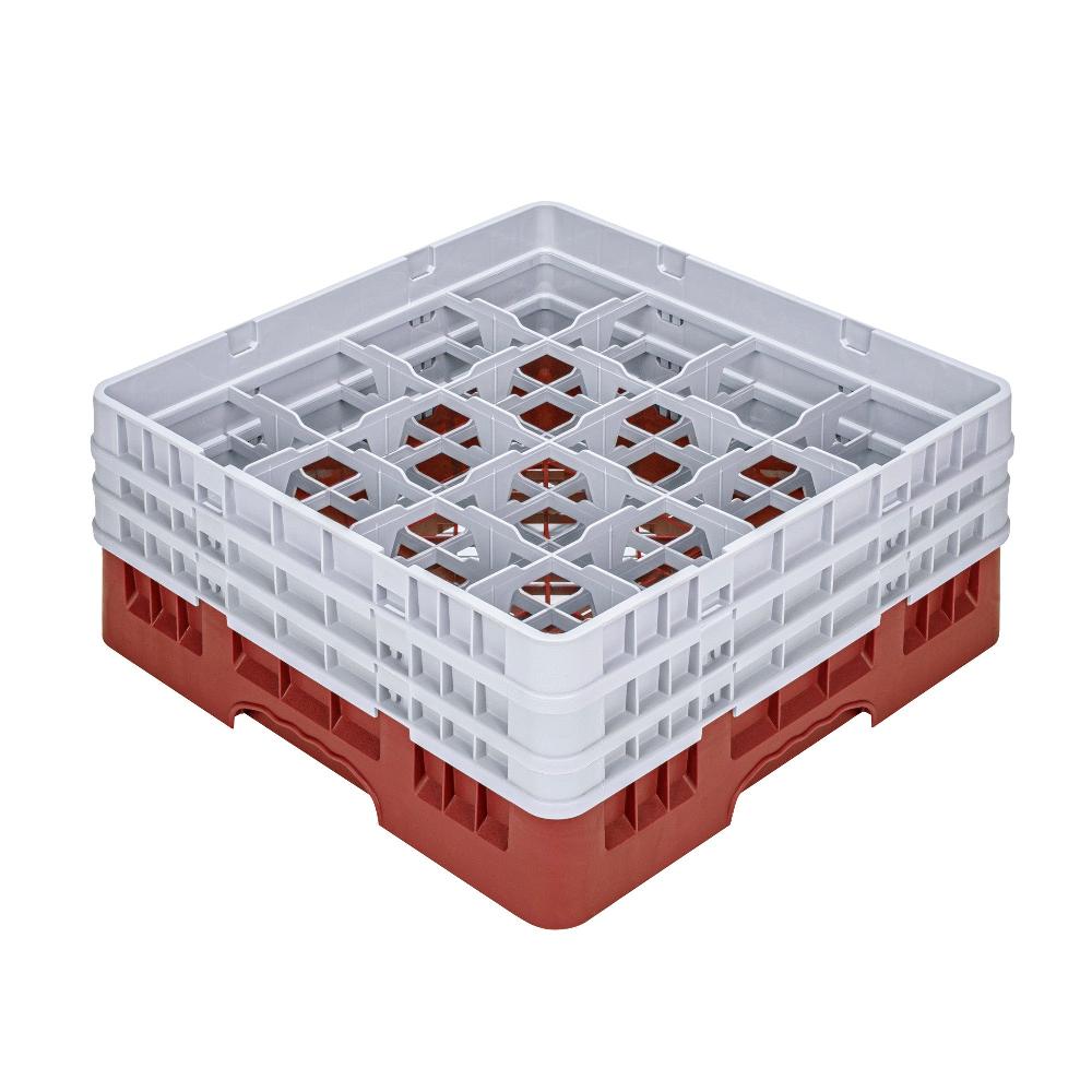 restaurantware Clean Tek Professional Red Glass Rack - 16 Compartments 1 Full Drop and 2 Half Drop Extenders - 19 3/4" x 19 3/4" x 8 3/4" - 1 count box