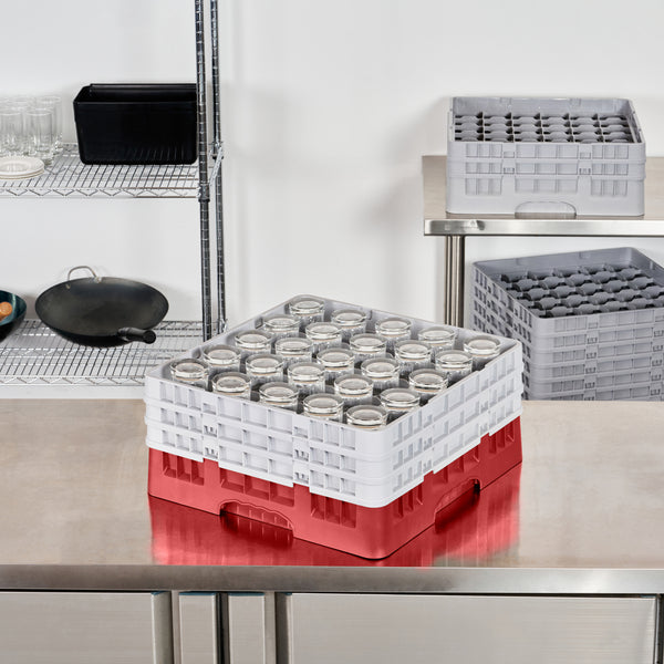 Restaurantware Clean Tek Professional Red Glass Rack - 25 Compartments 1 Full Drop And 2 Half Drop Extenders - 19 3/4" X 19 3/4" X 8 3/4" - 1 Count Box