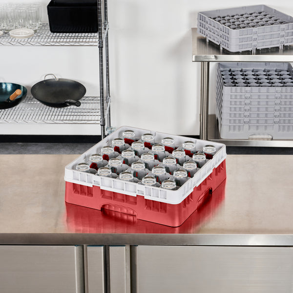 Restaurantware Clean Tek Professional Red Glass Rack - 25 Compartments 1 Full Drop Extender - 19 3/4" X 19 3/4" X 5 3/4" - 1 Count Box