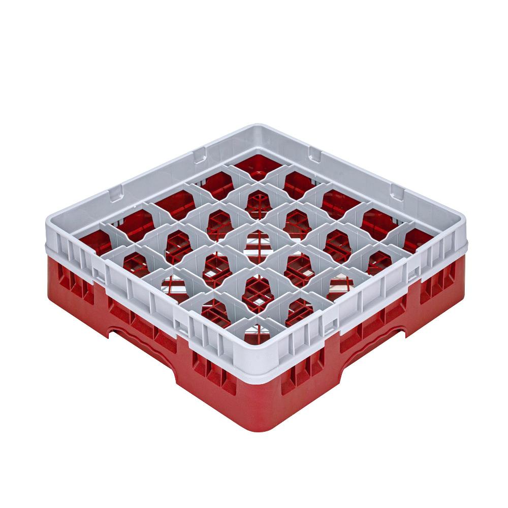 restaurantware Clean Tek Professional Red Glass Rack - 25 Compartments 1 Full Drop Extender - 19 3/4" x 19 3/4" x 5 3/4" - 1 count box