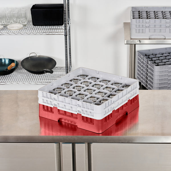 Restaurantware Clean Tek Professional Red Glass Rack - 25 Compartments 1 Full Drop And 1 Half Drop Extender - 19 3/4" X 19 3/4" X 7 1/4" - 1 Count Box