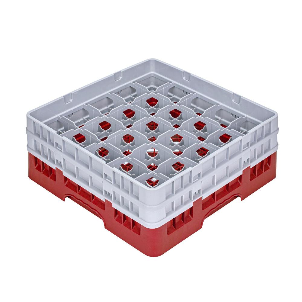 restaurantware Clean Tek Professional Red Glass Rack - 25 Compartments 1 Full Drop and 1 Half Drop Extender - 19 3/4" x 19 3/4" x 7 1/4" - 1 count box