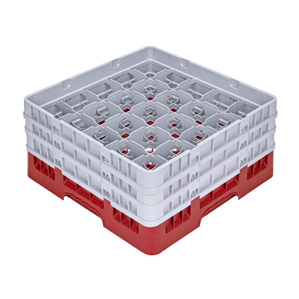 restaurantware Clean Tek Professional Red Glass Rack - 25 Compartments 1 Full Drop and 2 Half Drop Extenders - 19 3/4" x 19 3/4" x 8 3/4" - 1 count box