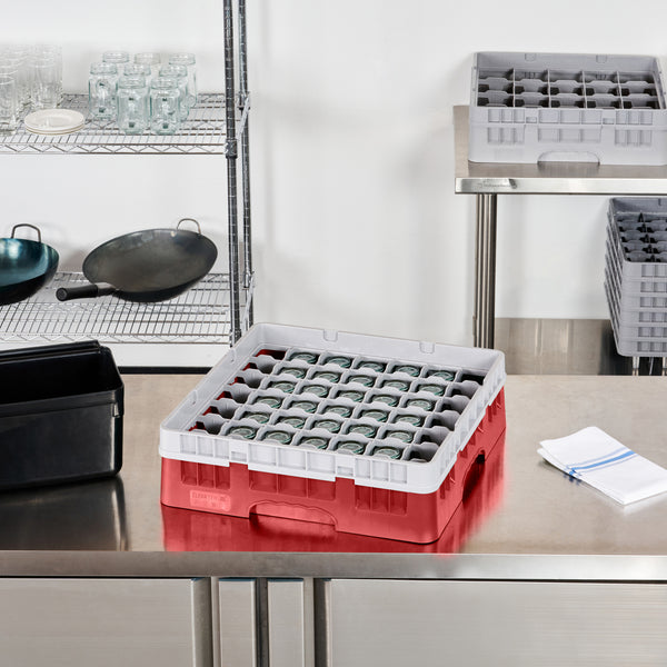 Restaurantware Clean Tek Professional Red Glass Rack - 49 Compartments 1 Full Drop Extender - 19 3/4" X 19 3/4" X 5 3/4" - 1 Count Box