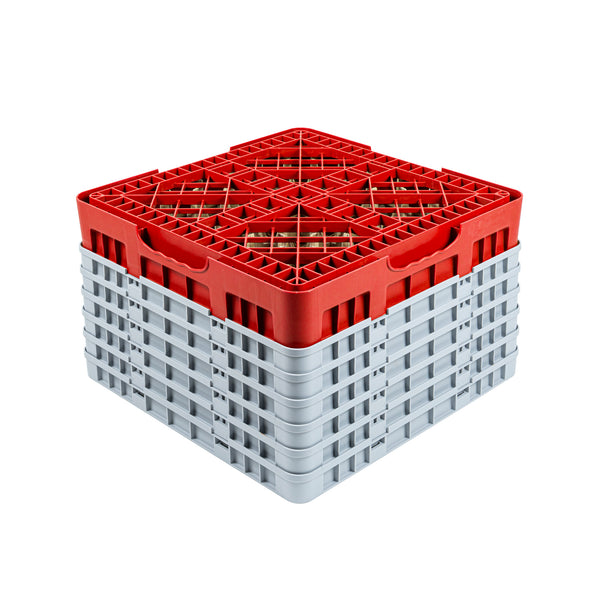 Restaurantware Clean Tek Professional Red Glass Rack - 49 Compartments 1 Full Drop And 5 Half Drop Extenders - 19 3/4" X 19 3/4" X 13 3/4" - 1 Count Box