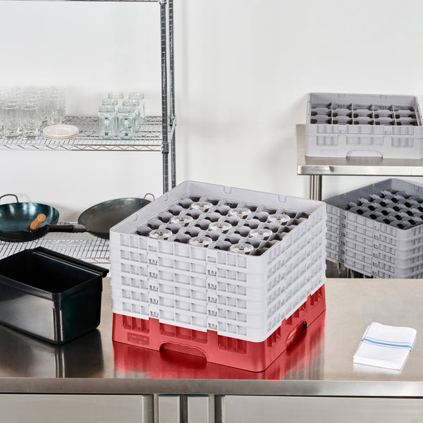 Restaurantware Clean Tek Professional Red Glass Rack - 49 Compartments 1 Full Drop And 5 Half Drop Extenders - 19 3/4" X 19 3/4" X 13 3/4" - 1 Count Box