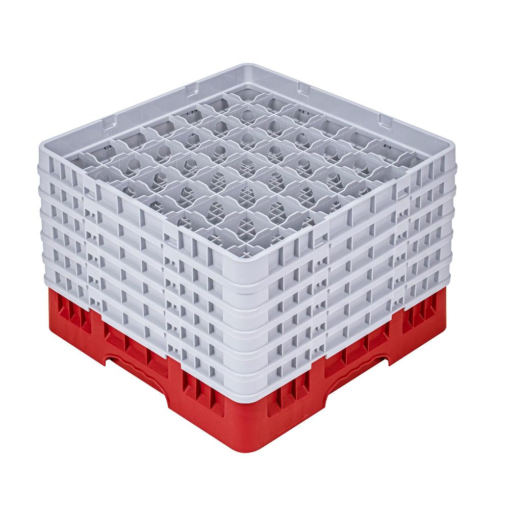 restaurantware Clean Tek Professional Red Glass Rack - 49 Compartments 1 Full Drop and 5 Half Drop Extenders - 19 3/4" x 19 3/4" x 13 3/4" - 1 count box