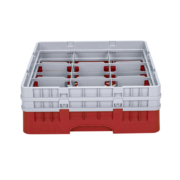 Restaurantware Clean Tek Professional Red Glass Rack - 9 Compartments 1 Full Drop And 1 Half Drop Extender - 19 3/4" X 19 3/4" X 7 1/4" - 1 Count Box