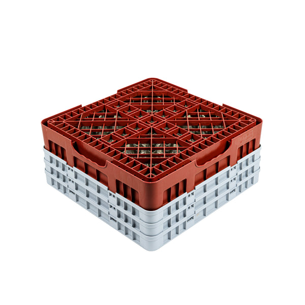 Restaurantware Clean Tek Professional Red Glass Rack - 9 Compartments 1 Full Drop And 2 Half Drop Extenders - 19 3/4" X 19 3/4" X 8 3/4" - 1 Count Box